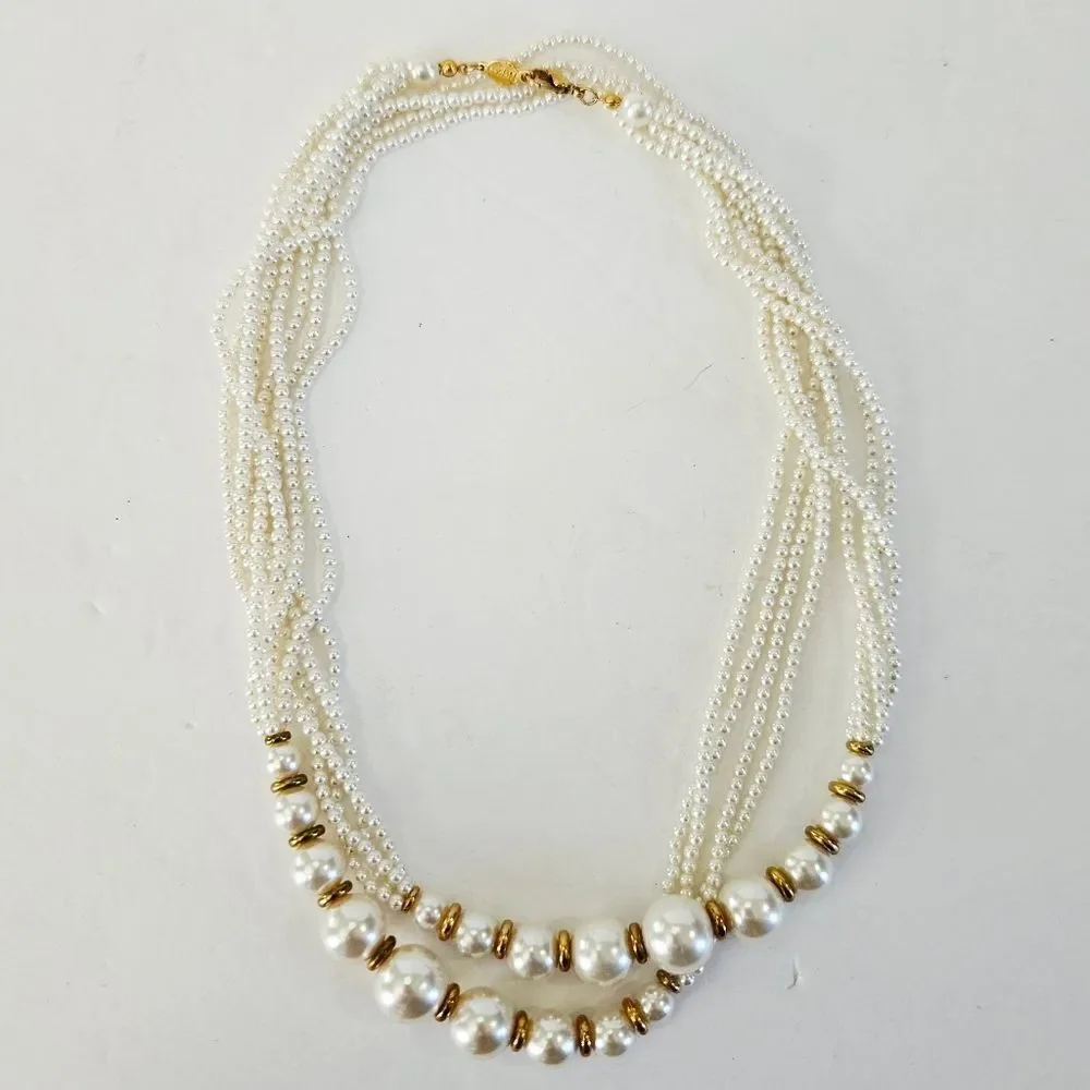 Vintage Napier Signed Multi-Strand Faux Pearl Opera Length Infinity Necklace